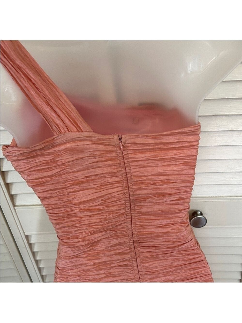 Romeo & Juliet Couture Coral One-Shoulder Ruched Mini Dress | Small Bodycon - Picture 6 of 7
